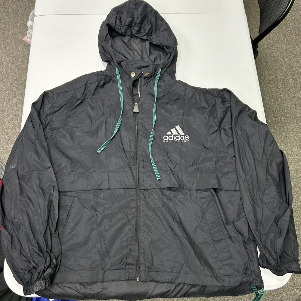 Adidas Equipment Windbreaker Jacket Mens M Black Vintage 90s EQT Hooded Full Zip